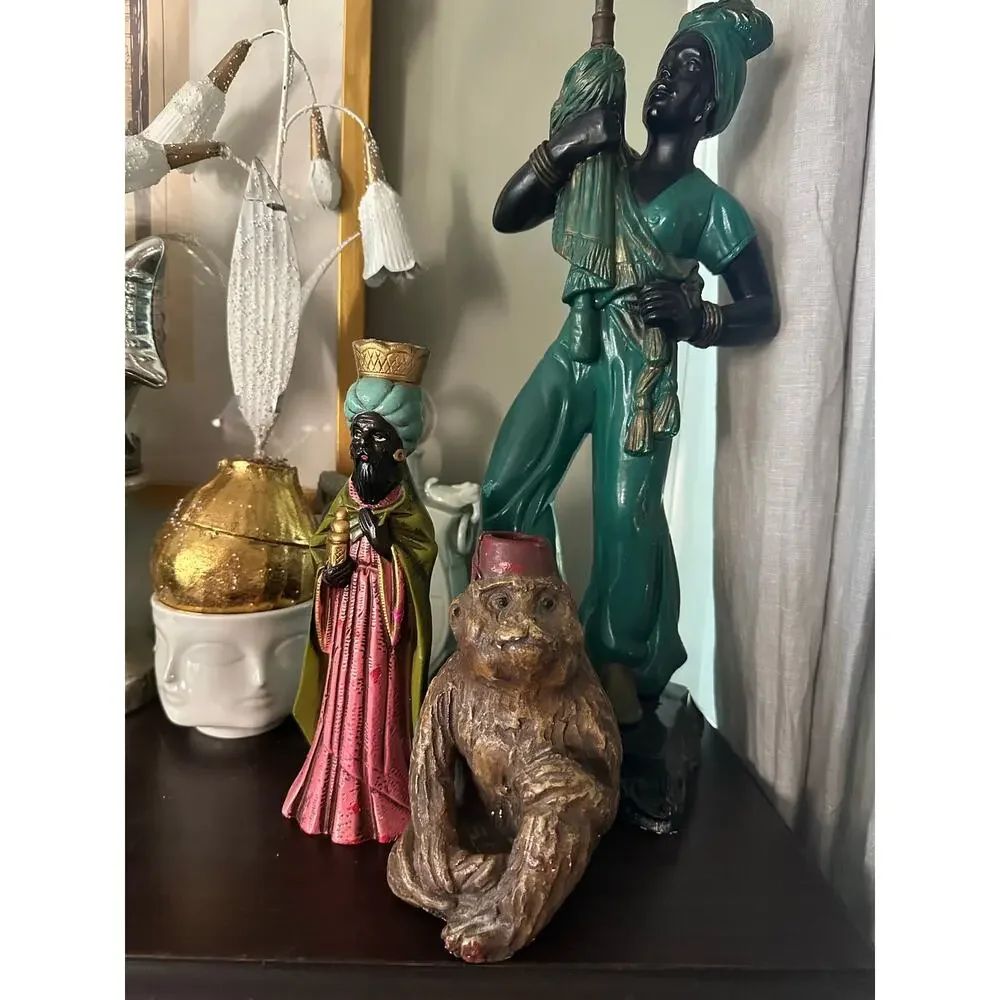 Vintage Gargoyles Studio chalkware monkey candle holder gothic chinoserie 7”